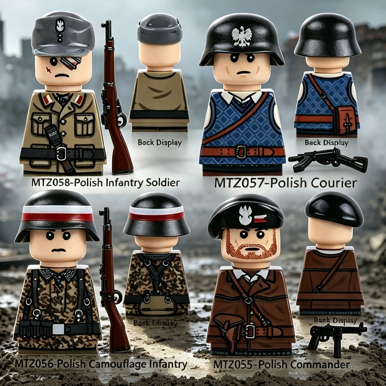 Image of WW2 Militär Polen Soldaten Figuren Bausteine Mütze Helm Armee Infanterie Bausteine Spielzeug Kinder Geschenk