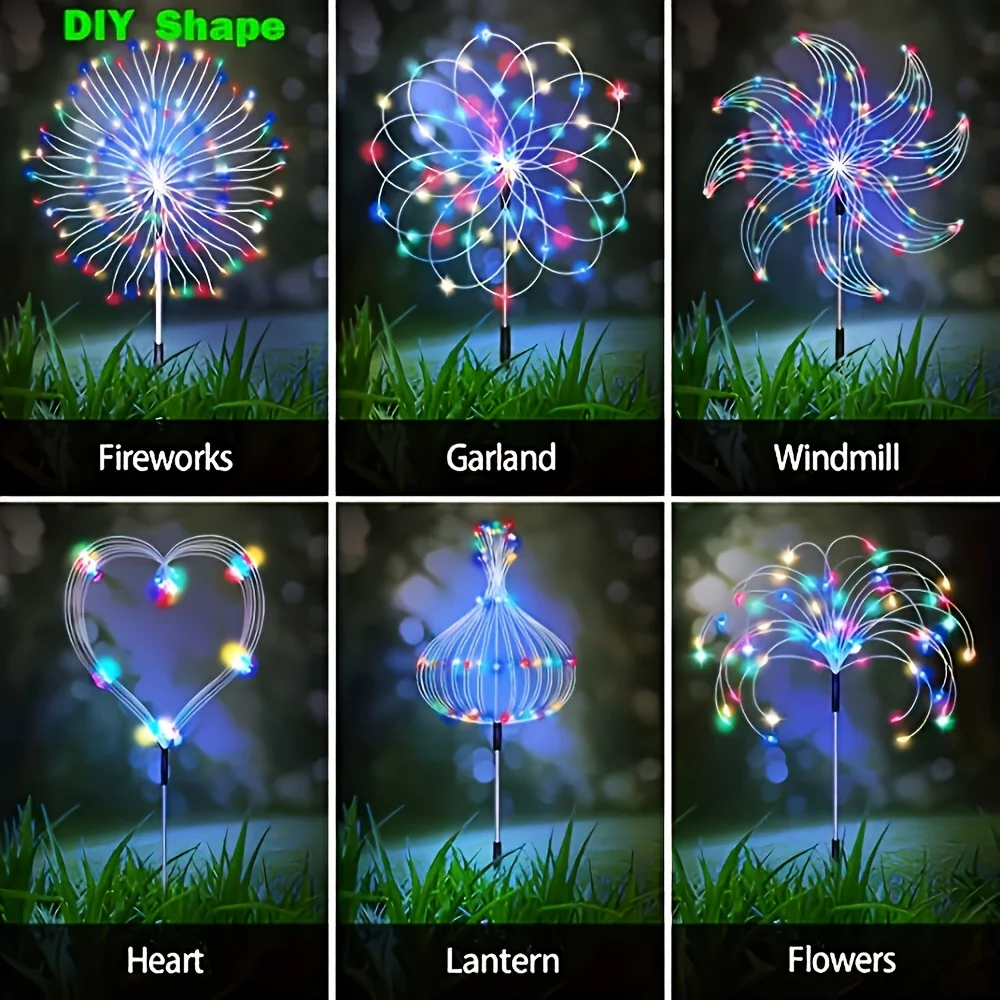 Solar Fireworks Lights, IP65 Waterproof, 8 Adjustable Lighting Modes, 60/200/300/420LED Per String For Yards, Courtyards, Campin