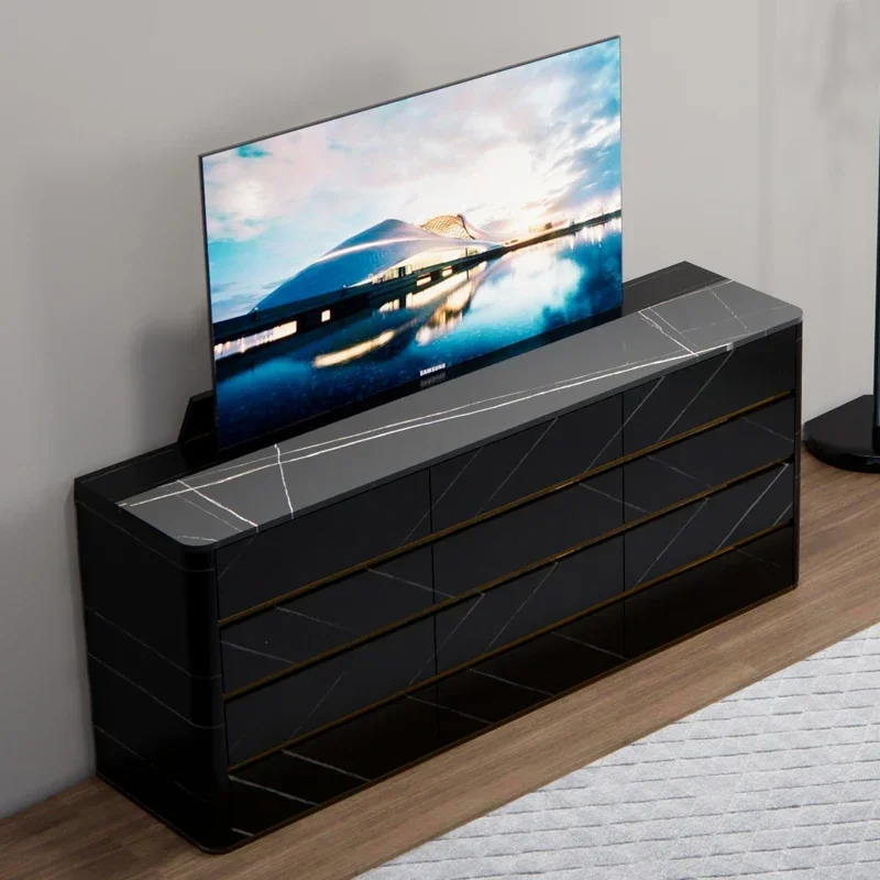 

Modern minimalist high-end living room home automatic flip lift TV cabinet hidden TV