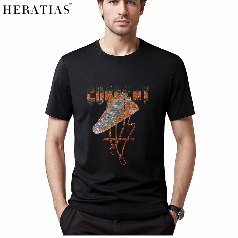 

Футболка мужская повседневная с коротким рукавом, модная популярная ромбовидная фигурка, удобная мягкая рубашка с бриллиантами, на лето