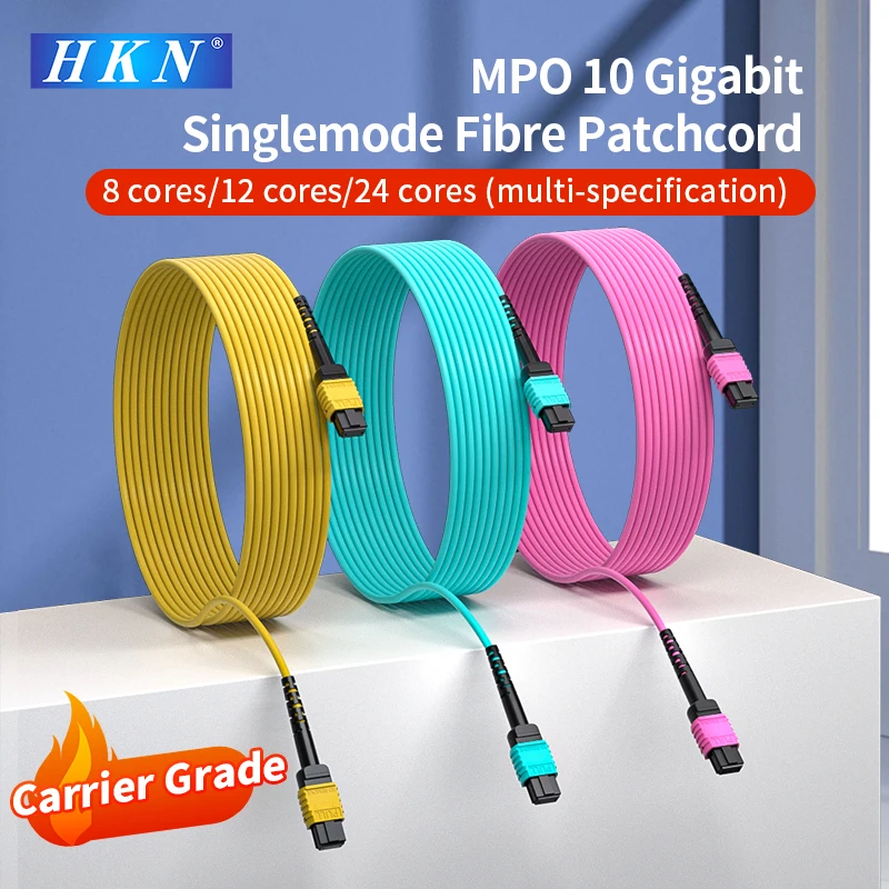 HKN MPO OM4 Fiber Optic Cable Patch Cord Uniboot Fanout Fiber Jumper Cable MMF 8-Core Fiber For QSFP+Transceiver