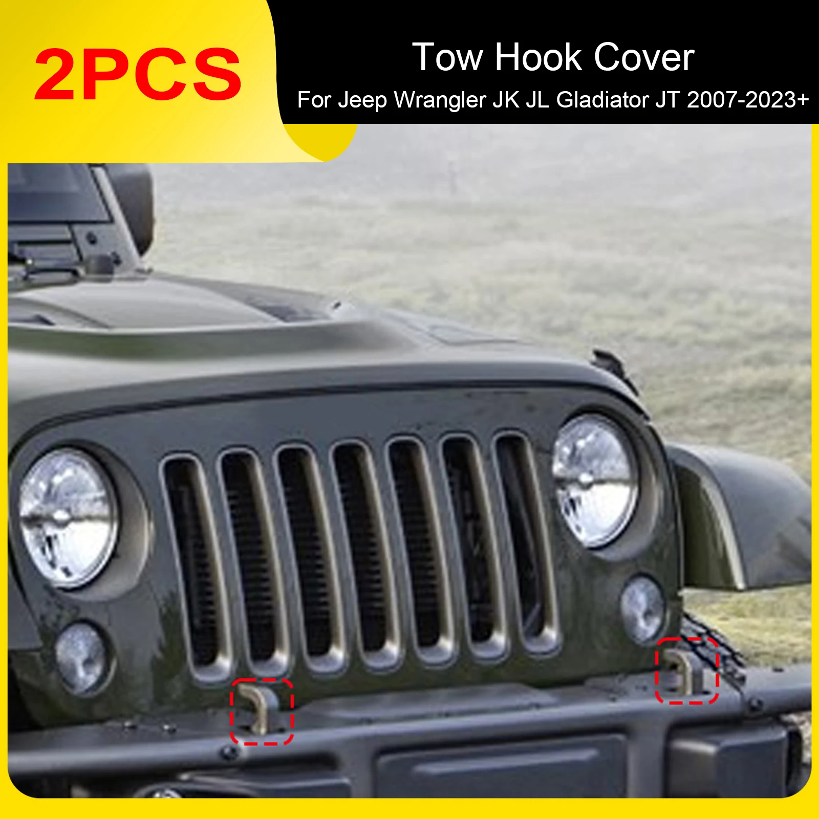 2Pack For Jeep Wrangler JK JL Gladiator JT 2007-2023+ Front Bumper Tow Hook Covers Towball Hook Protector Car Accessories
