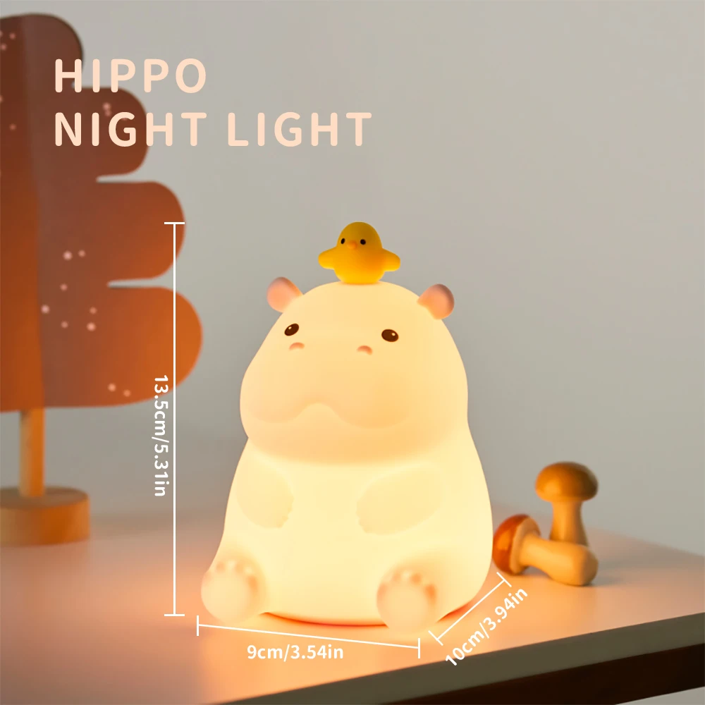 하마 야간 조명 실리콘 램프 USB 충전 예술적 장식 아이템 친구를위한 생일 선물 여행 비상 조명