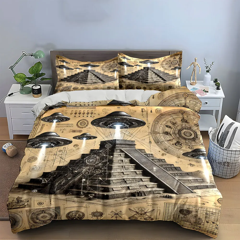 Ancient Pyramid Mysteries and UFOs Exquisite three-piece bedding set gift for kids and adults
