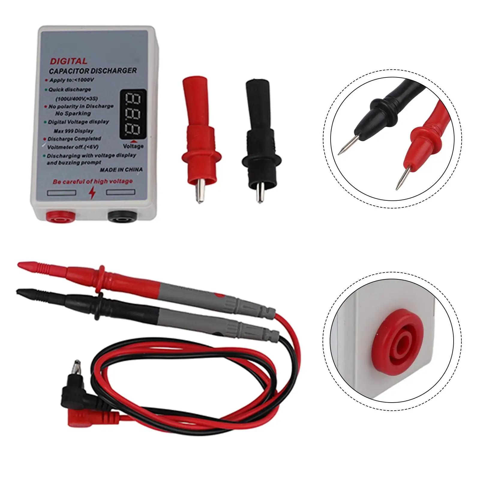 White 1000V Capacitor Discharger Pen Fast Discharge Tool With Voltmeter Display For Electrician High Voltage Battery Maintenance