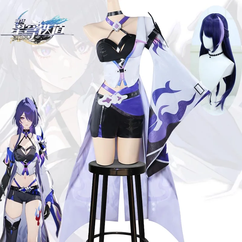 Traje de Cosplay de Game Acheron Honkai Star Rail para mujer, conjunto completo de uniforme de batalla con peluca, ropa de juego de rol para fiesta de Halloween y Navidad