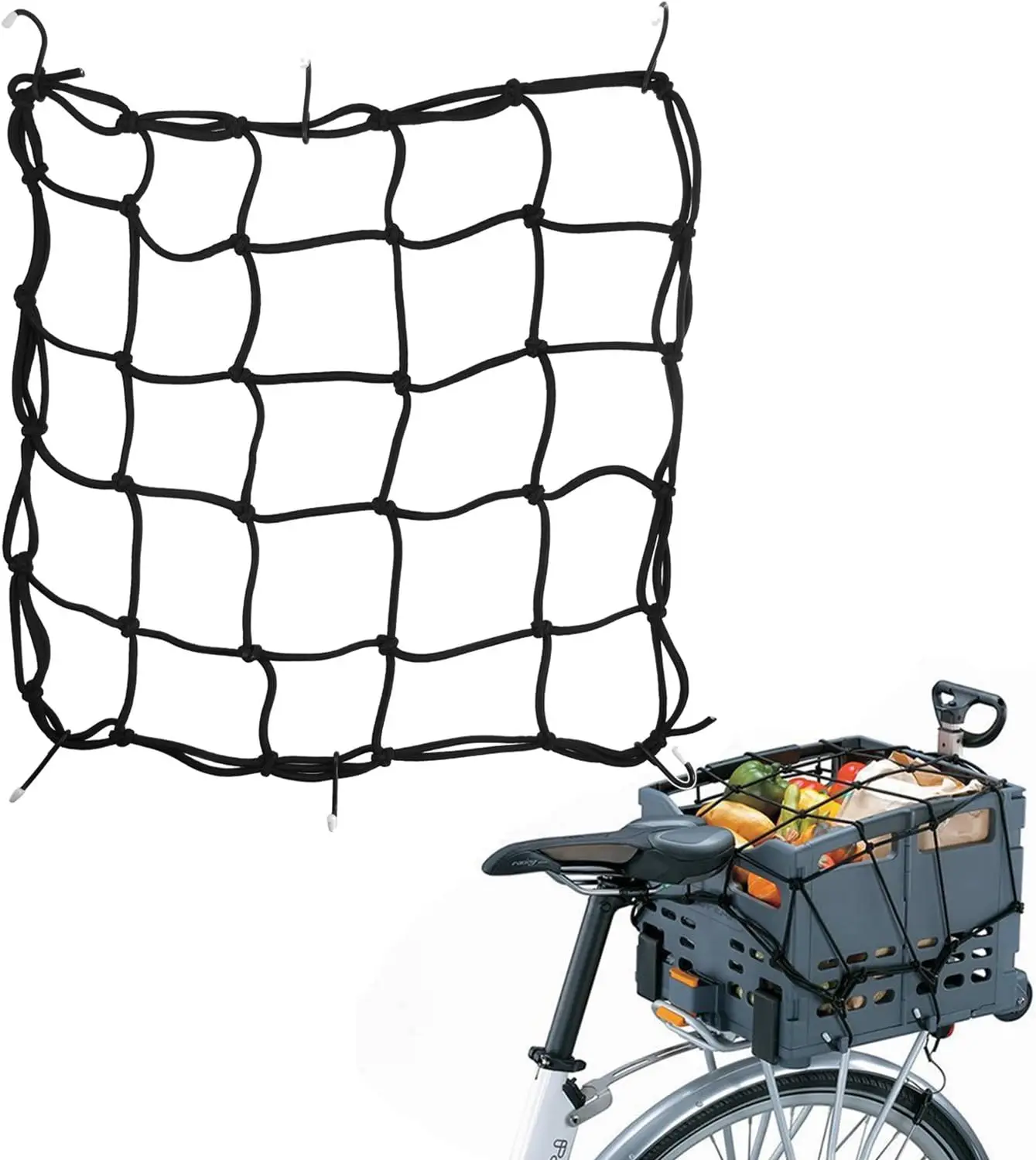 Gepäcknetz, Gumminetz, Gepäcknetz 30 x 30, Fahrrad- und Roller-Netz, Tragenetz, Tourennetz, Schwarz