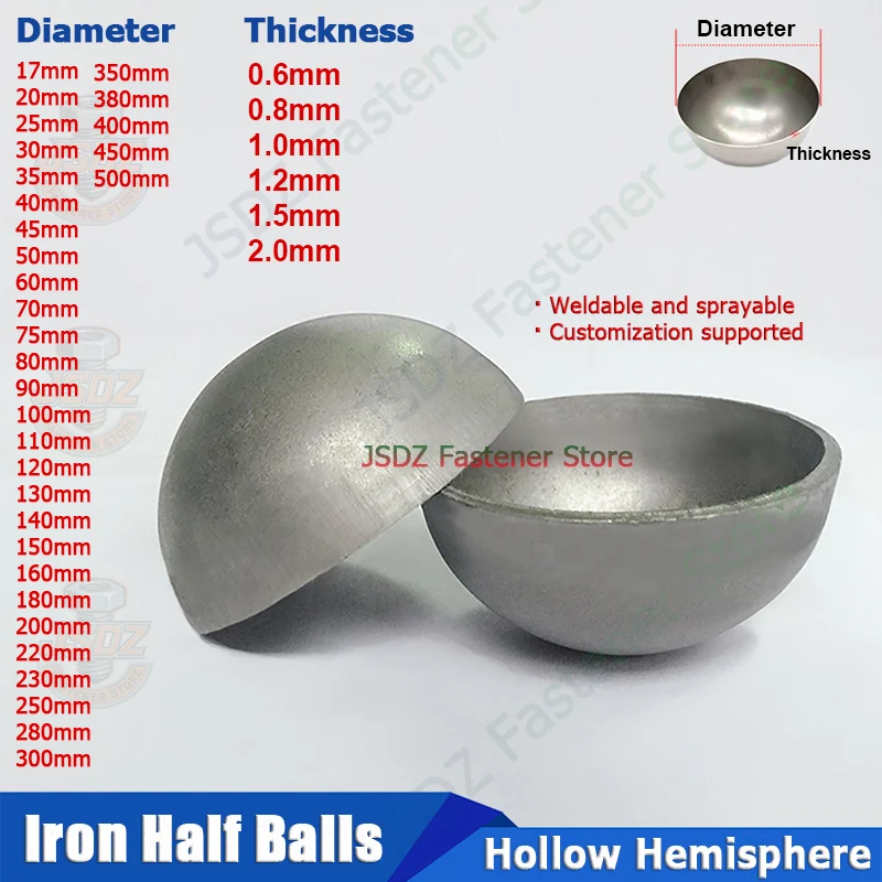 1-10pcs Iron Hollow Hemisphere OD 17-1000mm Semisphere Ironwork Spraying Welding Decoration Sealing Plug Steel Half Balls Cap