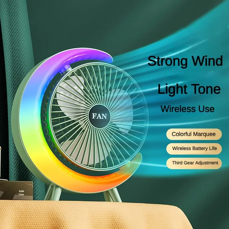 

Desktop Small Fan Cool Scrolling Light High Wind Power 3 Speed Adjustment Outdoor Camping Home Dormitory Portable USB Charging