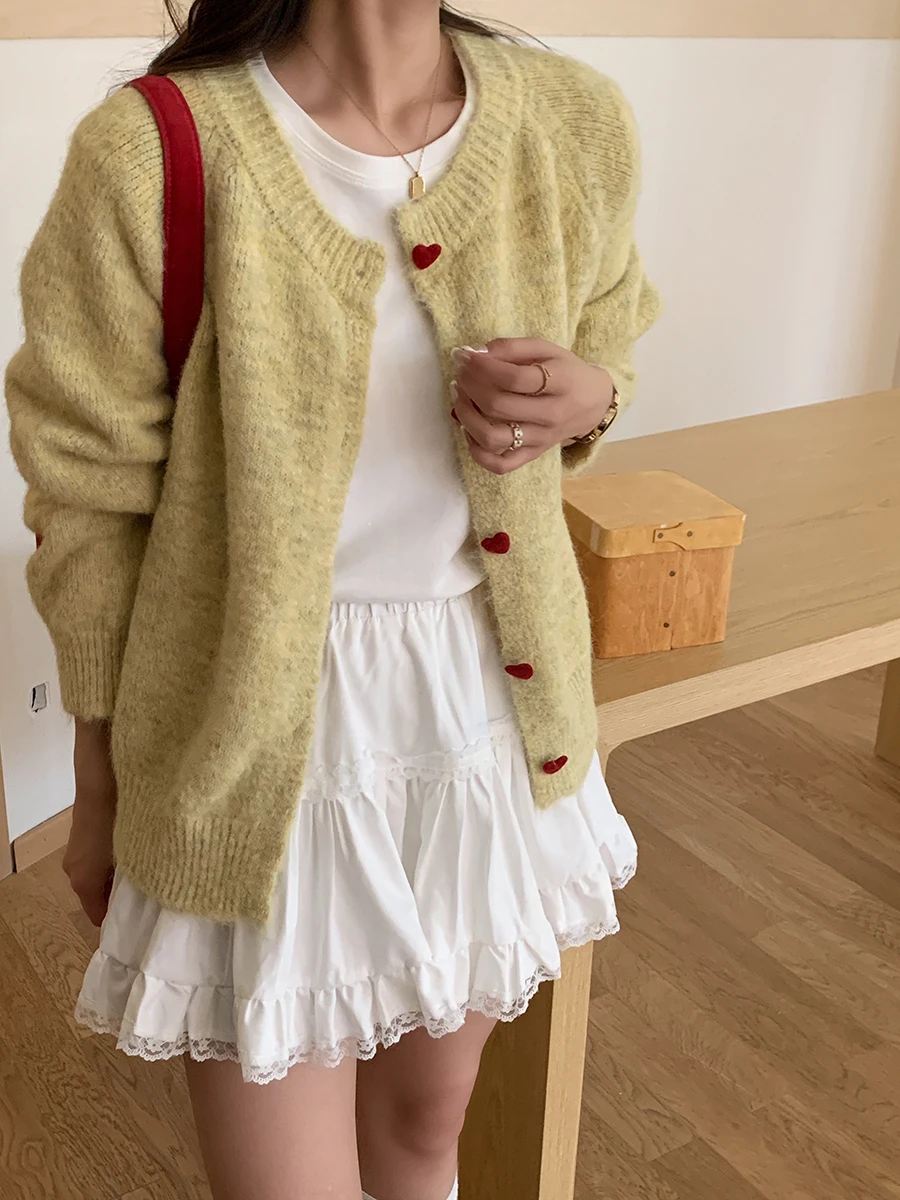 

Uniko Sweet Sle Yellow Knitted Cardigan Women's Autumn Faion Versatile Button up Sweater Korean Sle Loose Fit Long Sve