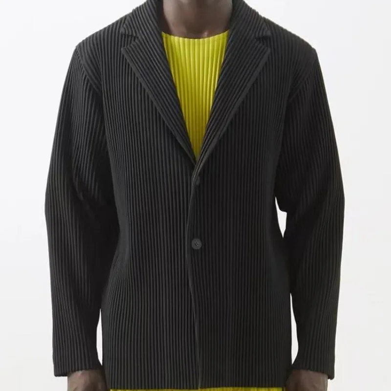 Miyake Pleated 2026 Spring and Autumn New Suit Long Sleeve Men's Jacket with Turn-down Collar Loose Casual Japanese Style Pleat