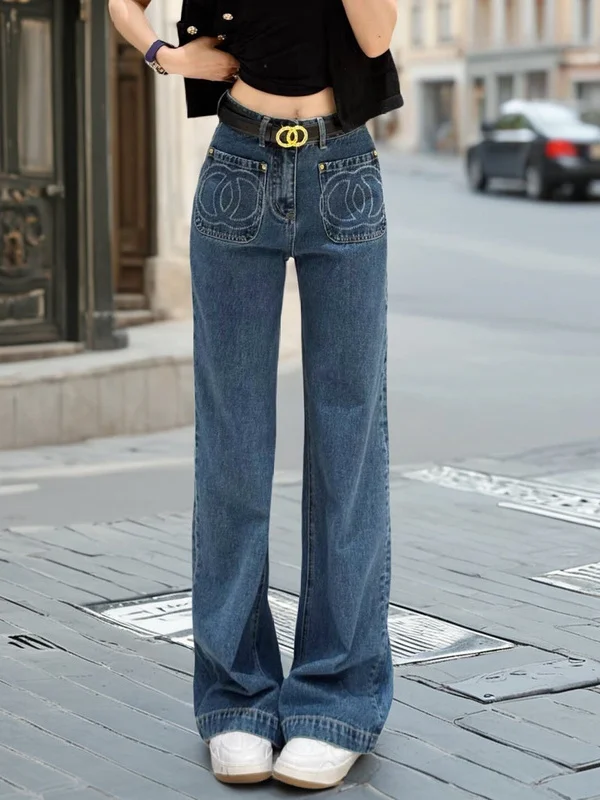 

Princ Fraance Wide Leg Jeans High Waist Straight Cut Original Design Floor Length Women's Faionable Cotton Denim