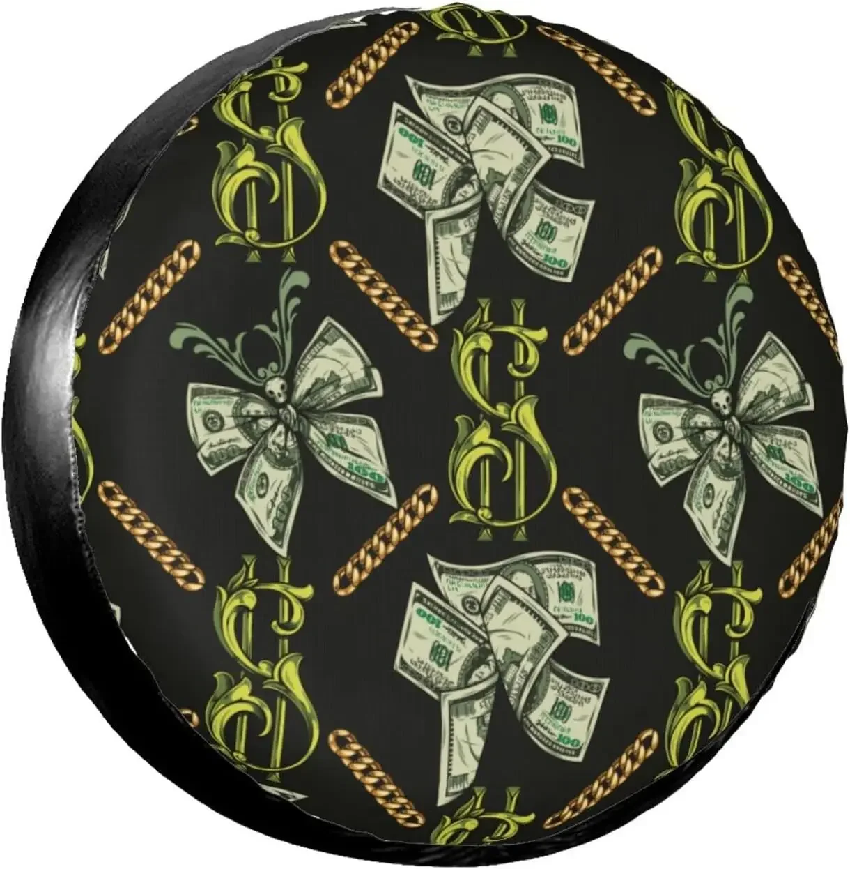 Us Dollar Bills Skulls Skeleton Spare Tire Cover Wheel Protectors Water Dustproof Universal Fit for RV SUV Truck Camper Travel