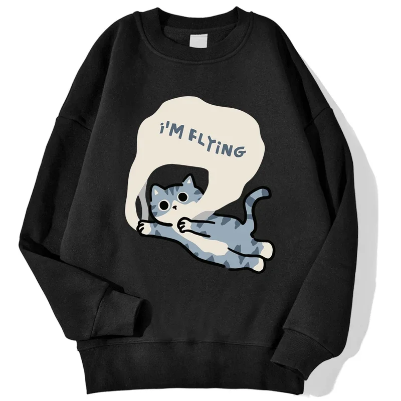 

Cat I'M Flying Sweatshirt men's Simple Crewneck Pullover Street Oversize Camisa Hipster Autumn Fleece Man Top