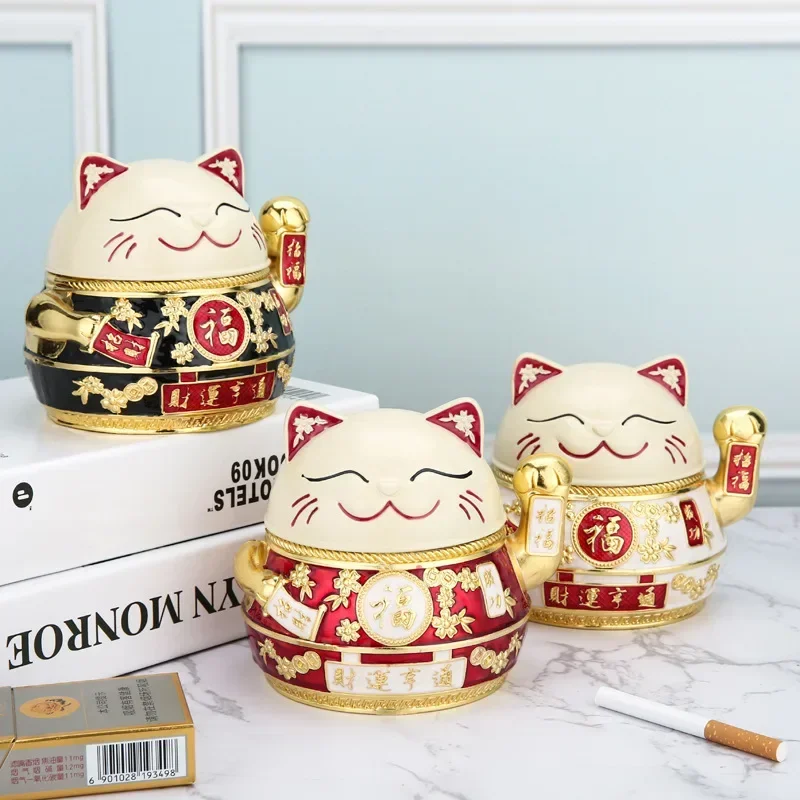 

Lucky Cat Shape Smoking Ashtray With Lid Windproof Smoking Cigarette Ashtray Ash tray Home Office Desktop Decor Ashtray Gift