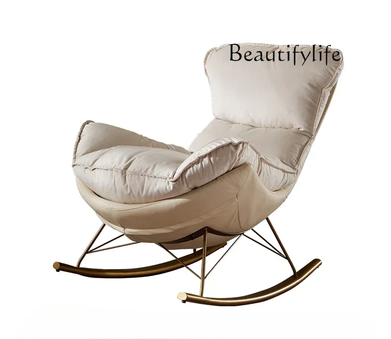 D29 Modern Simple Recliner Household Nordic Technology Cloth Rocking Chair Balcony Lunch Break Lazy Single Sofa Leisure