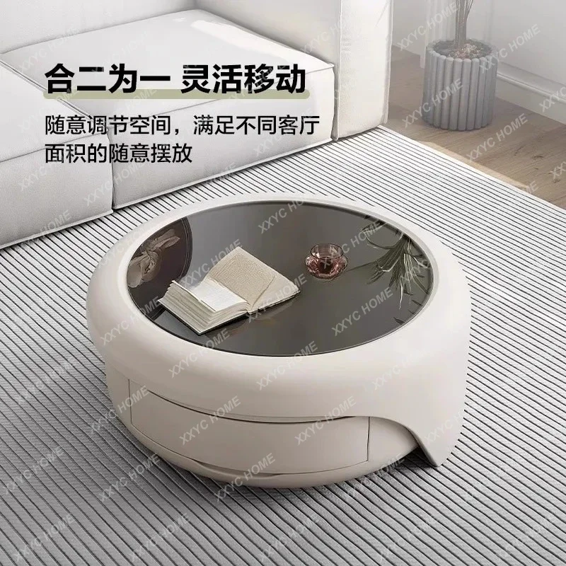 

A Cream Pudding Coffee Table Combination Household Small Apartment Round Table Italian Light Luxury High-end Living