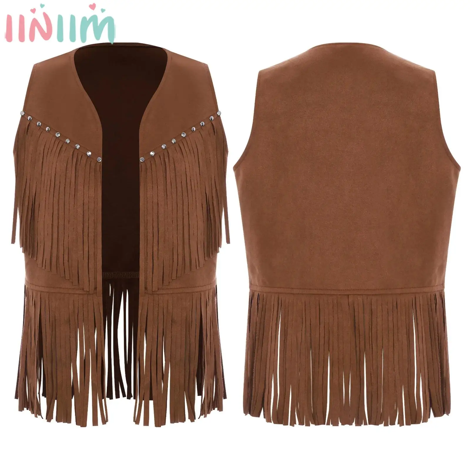 

Детский карнавальный костюм в стиле вестерн-ковбой, ретро-заклепки, жилет с кисточками, топ для Хэллоуина, карнавала, ролевых игр, вечеринки