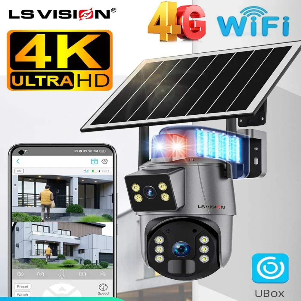 

LS VISION 4K Dual Screen Solar Camera Wireless Outdoor 4G WiFi Surveillance Cam with Human Auto Tracking Ubox App Control 8MP