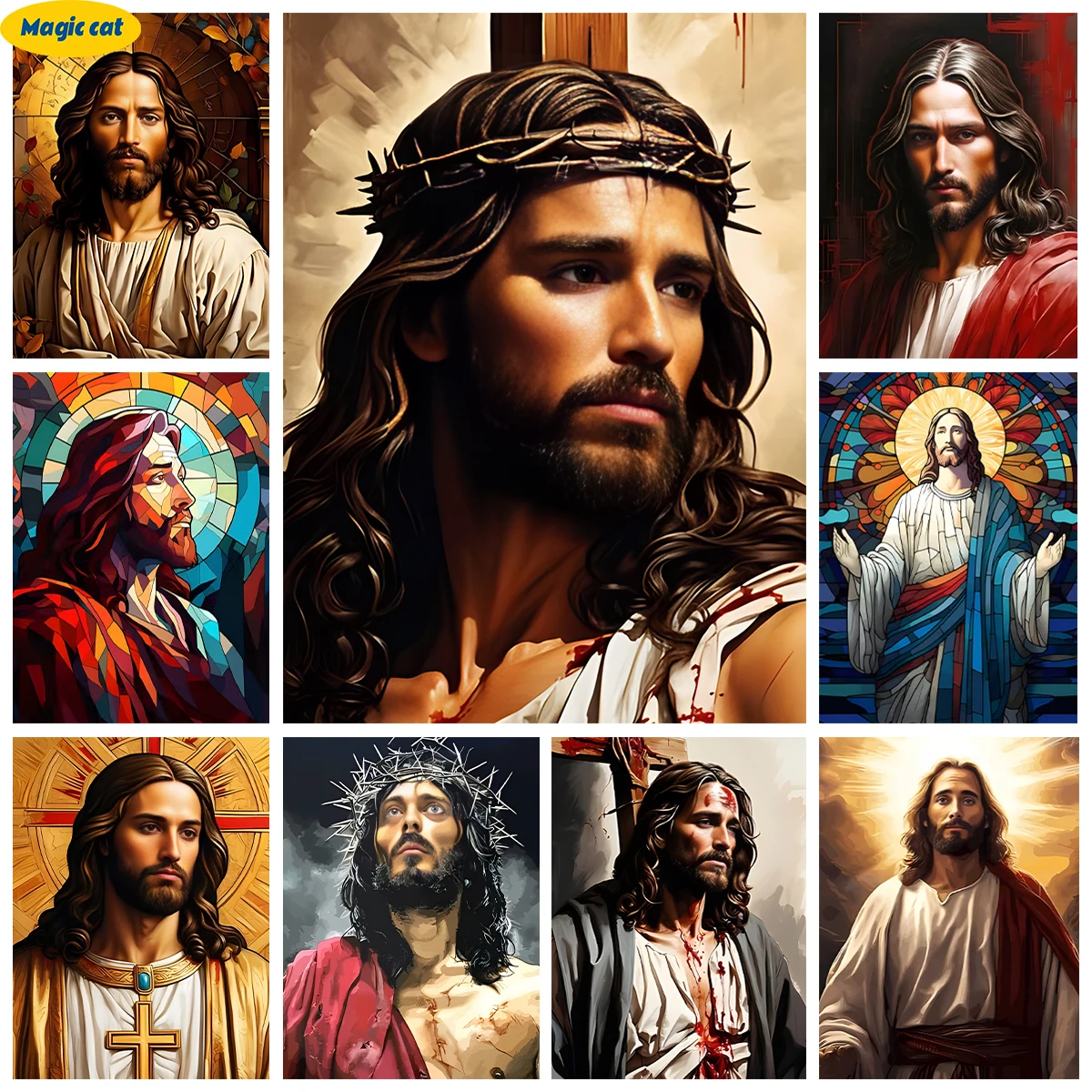 

Christian 5D Diamond Decor Painting Jesus God Portrait Handmade Diamond Embroidery Cross Stitch Christian Home Wall Decor Gift