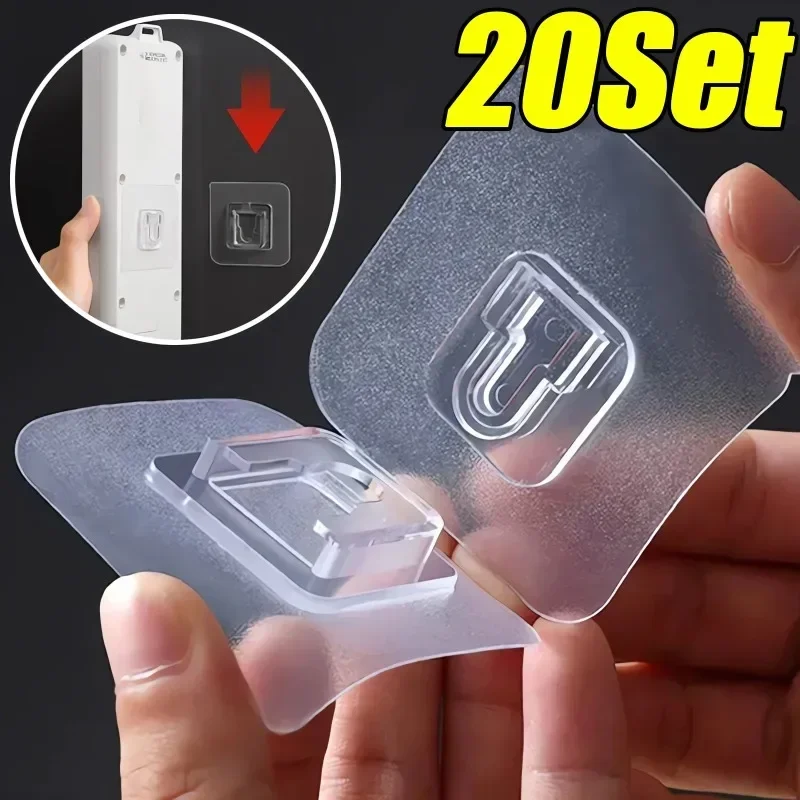 

20/1Set Double-Sided Adhesive Wall Hook Hanger Socket Router Holder Punch-free Strong Transparent Holder Photo Frame Paste Hook