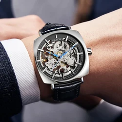 SKROX Square Skeleton Automatic Movement Elegant Man AAA Watch Mechanical Male Wrist Watches Original High-End Luxury Clockwork