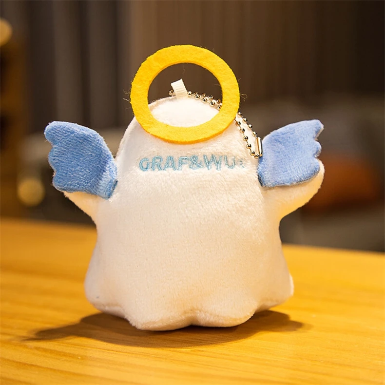 Kawaii Ghost Plush Pendant Creative Funny Angel And Devil Cartoon Long Tongue Image KeyChain Schoolbag Decor Halloween Gifts