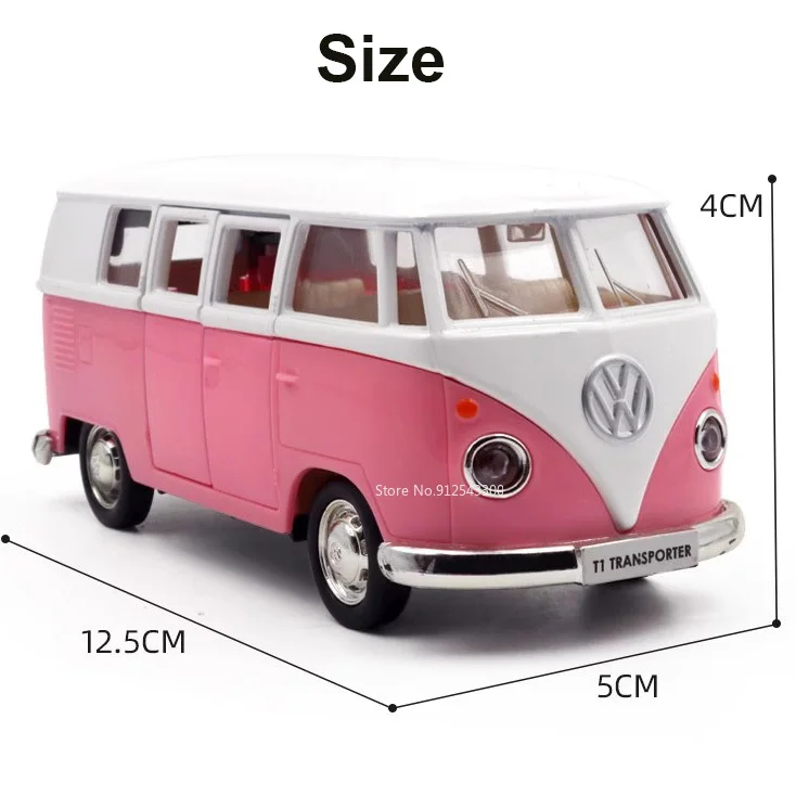 1:36 Volkswagen VW T1 Bus Spielzeugautomodell Legierung Druckguss mit Zurückziehen Türen Geöffnete Van-Modelle Beste Geschenke für Jungen Kinderspielzeug – Detail 4