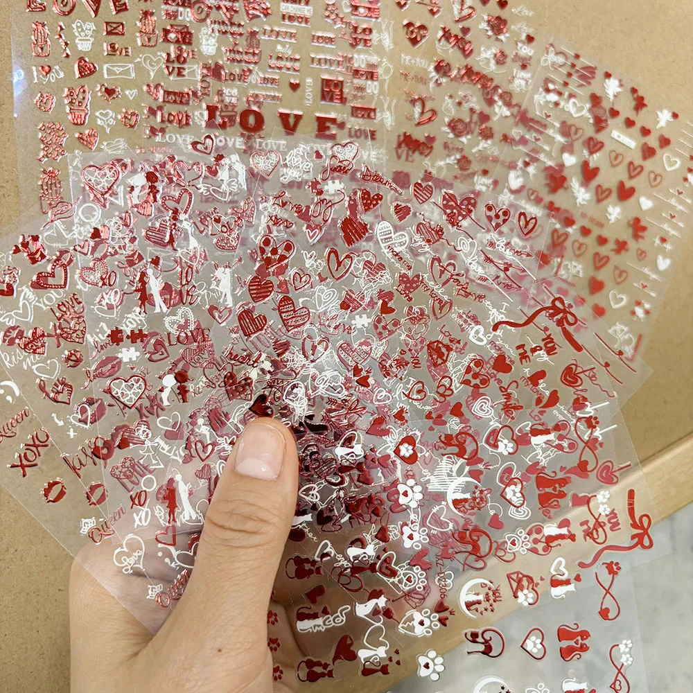 12개입 3D LOVE 레터 네일 스티커 발렌타인데이 하트 별 네일 아트 스티커 데칼 섹시한 키스 입술 매니큐어 장식 데칼