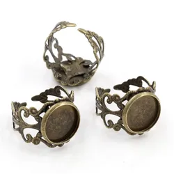 12mm 10pcs Antique Bronze Plated Brass Adjustable Ring Settings Blank/Base,Fit 12mm Glass Cabochons,Buttons;Ring Bezels -J2-08