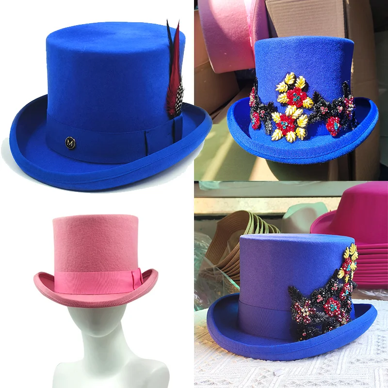 

Special High Top hat Magician high hat Performance British black jazz top hats male and female court gentleman flat felt hat