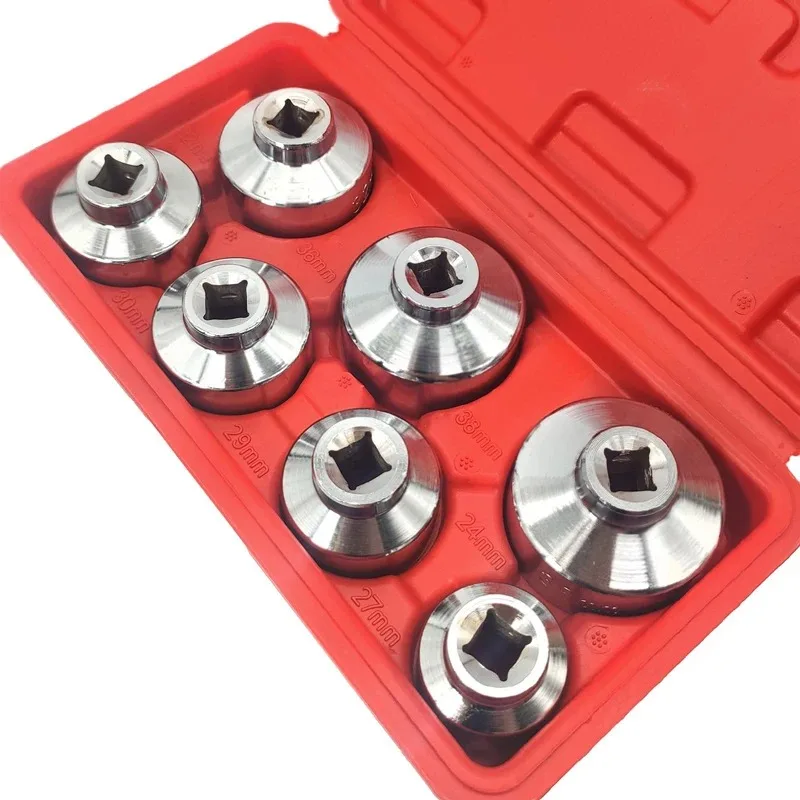 7 Pcs Oil Filter Removal Socket Wrench Tool Set Low Profile 24mm,27mm,29mm,30mm,32mm,36mm,38mm