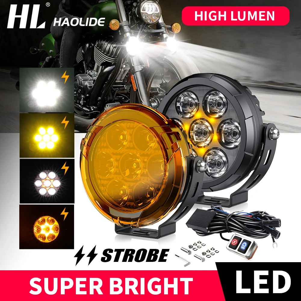 Lampada da lavoro a LED rotonda da 4,5 pollici HL con set di cavi Faretto 6500K per lampade di guida per veicoli UTV per camion fuoristrada moto 12-80V