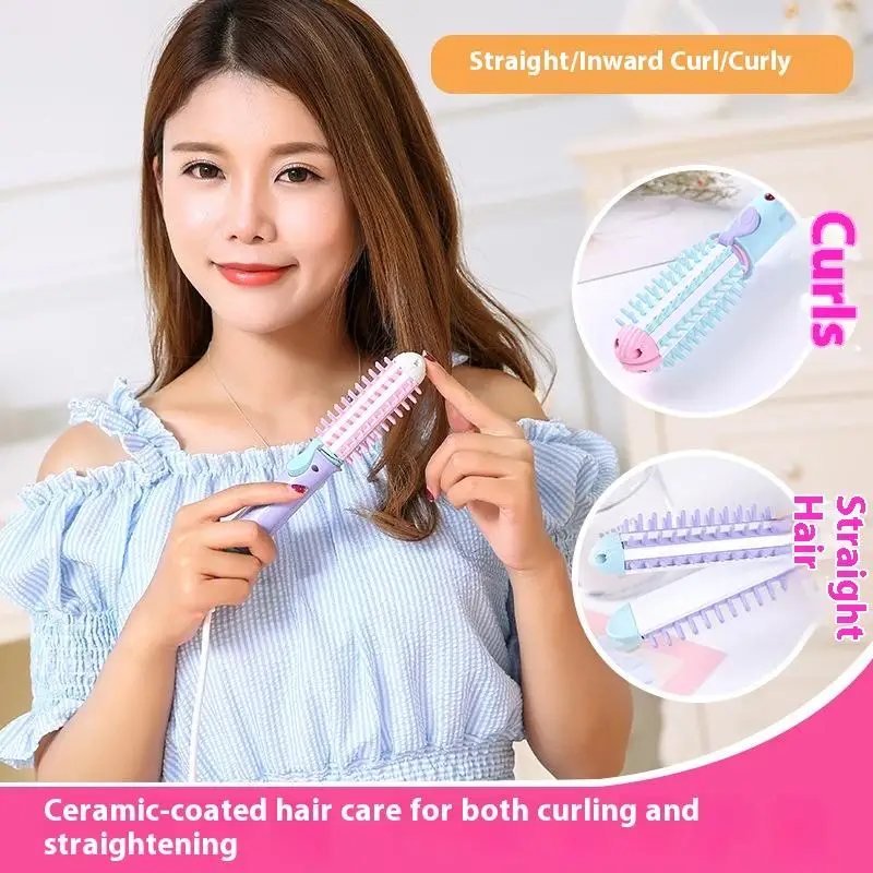 

2 In 1 Mini Electric Hair Straightening Curling Iron Set 220V Scald Proof Ionic Hot Comb Hair Styler Travel Hair Styling Tools
