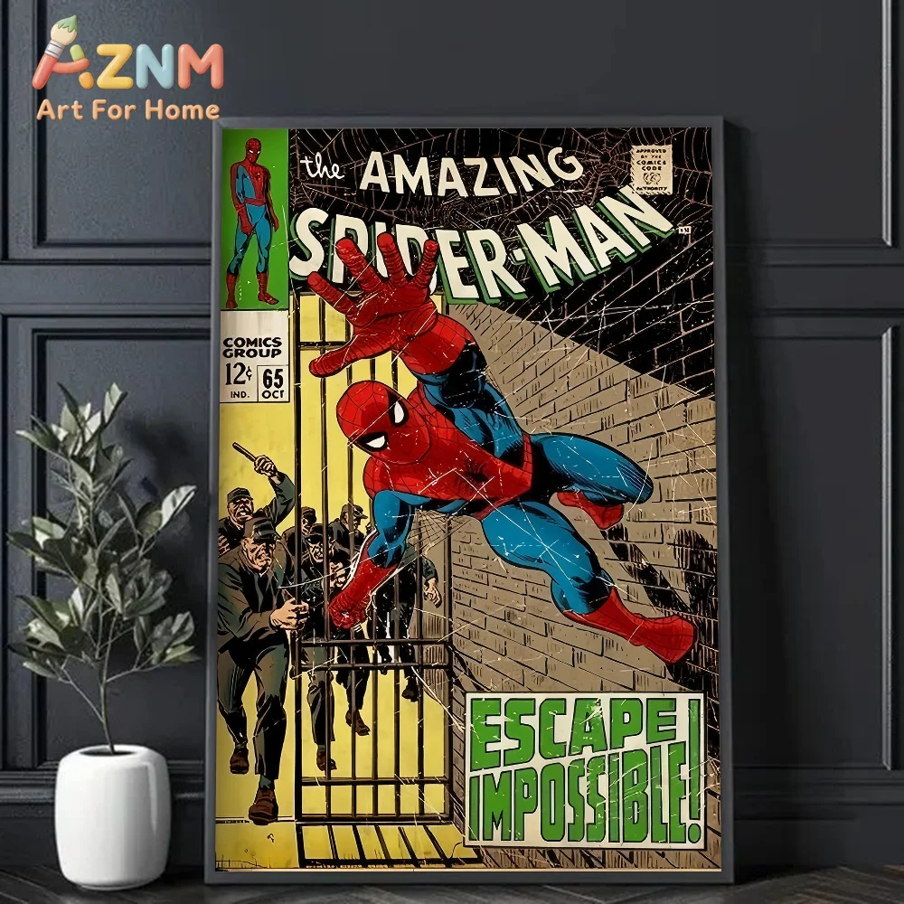 Frameless,Vintage Comics Super hero Poster Decorative Painting Anime Poster Mural Home Living Room Bedroom Bathroom Wall Decor
