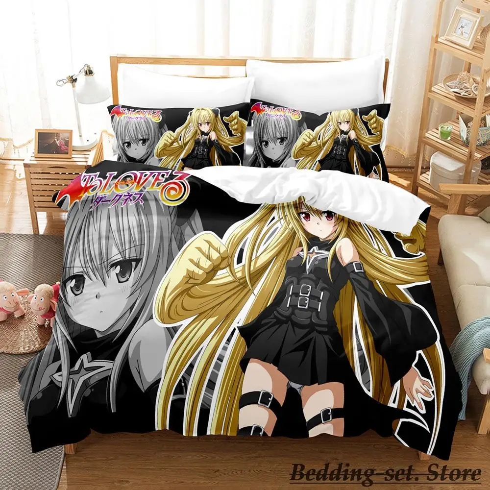 

2023 To Love Ru Bedding Set Cartoon Anime three-piece set Adult Kid Bedroom Duvetcover Sets 3D Kawaii Girls roupa de cama