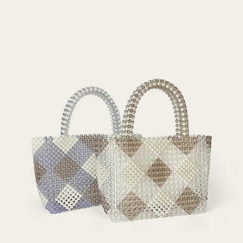 Customized Handmade Woven Bead Bag New Fashion Diamond Shaped Niche Design Women's Bags Large Capacity Casual Tote Bag Wholesale