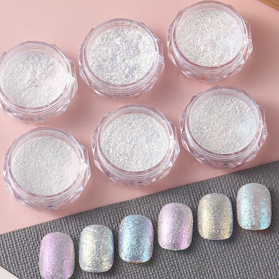 رقائق الكريستال الترتر غير النظامية لفن الأظافر ، العقيق ، التألق ، مسحوق ، المجسم ، رقيقة جدا ، الثلج ، ديي ، ملحقات مانيكير ، 6 طقم