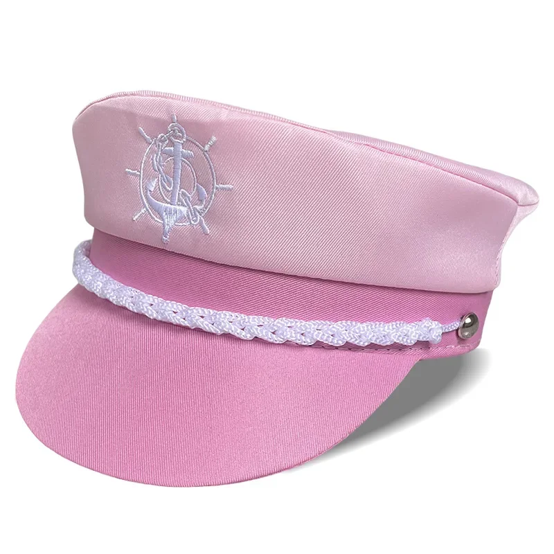 Women\'s Pink Navy Hat, Flat Top, Yacht, Vacation, Sailor Captain Hat, Party Leisure