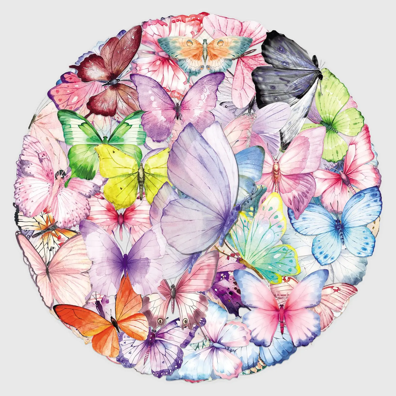 

50 PCS transparent butterfly graffiti stickers waterproof PET colored insect cartoon animal decorative water cup phone sticker