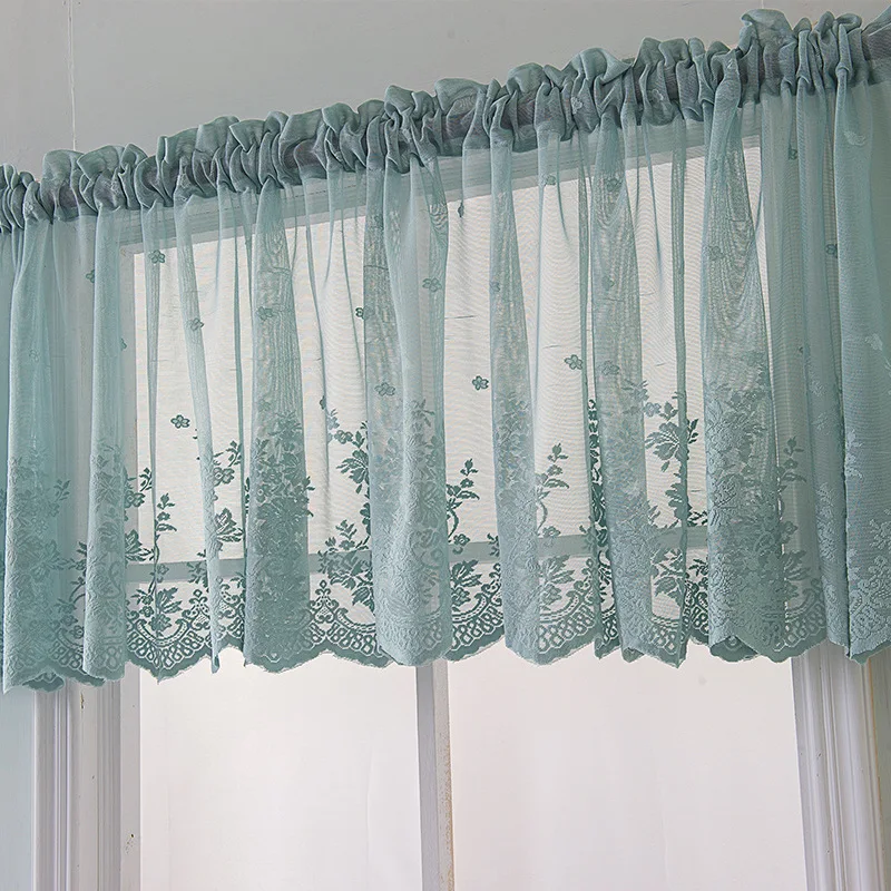 Lace Short Curtain for Kitchen Coffee House 3Pcs Breathable Curtains for Wedding Banquet Hotel Embroidery Gauze Window Screen
