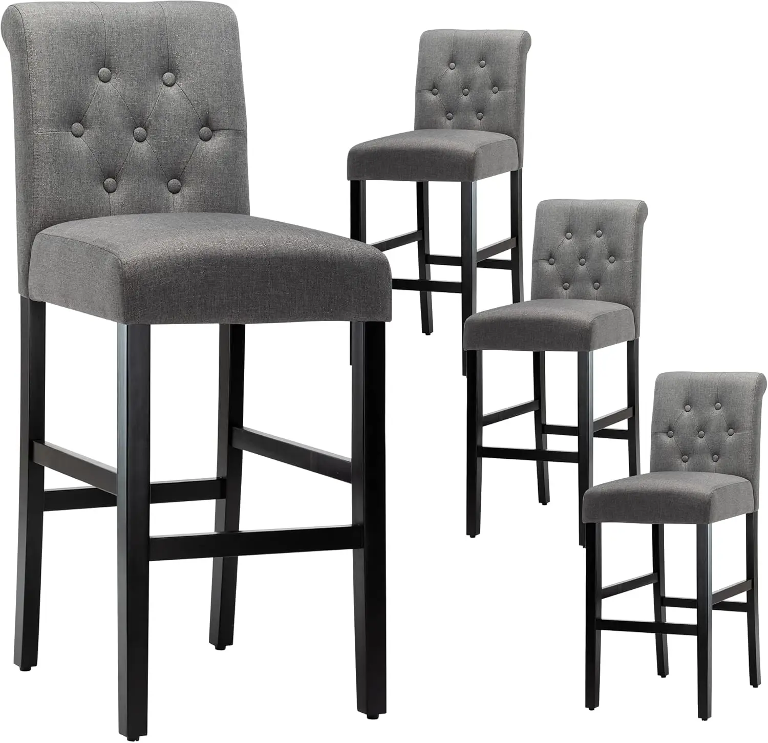 

LSSBOUGHT 30'' Bar Stools Set of 4 Bar Height Chairs with Button Tufted Back for Kitchen Island, Gray