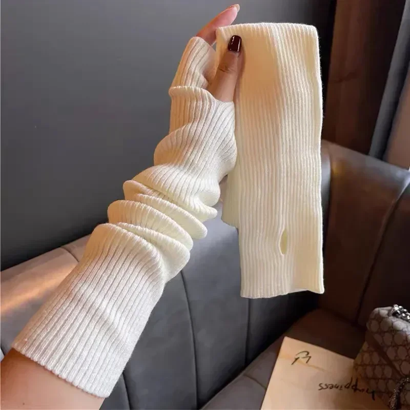 Winter Y2K Solid Arm Sleeve Fashion Casual Soft Girls Clothes Punk GlovesWomen Knitted Arm Warmer Long Fingerless Gloves Mitten