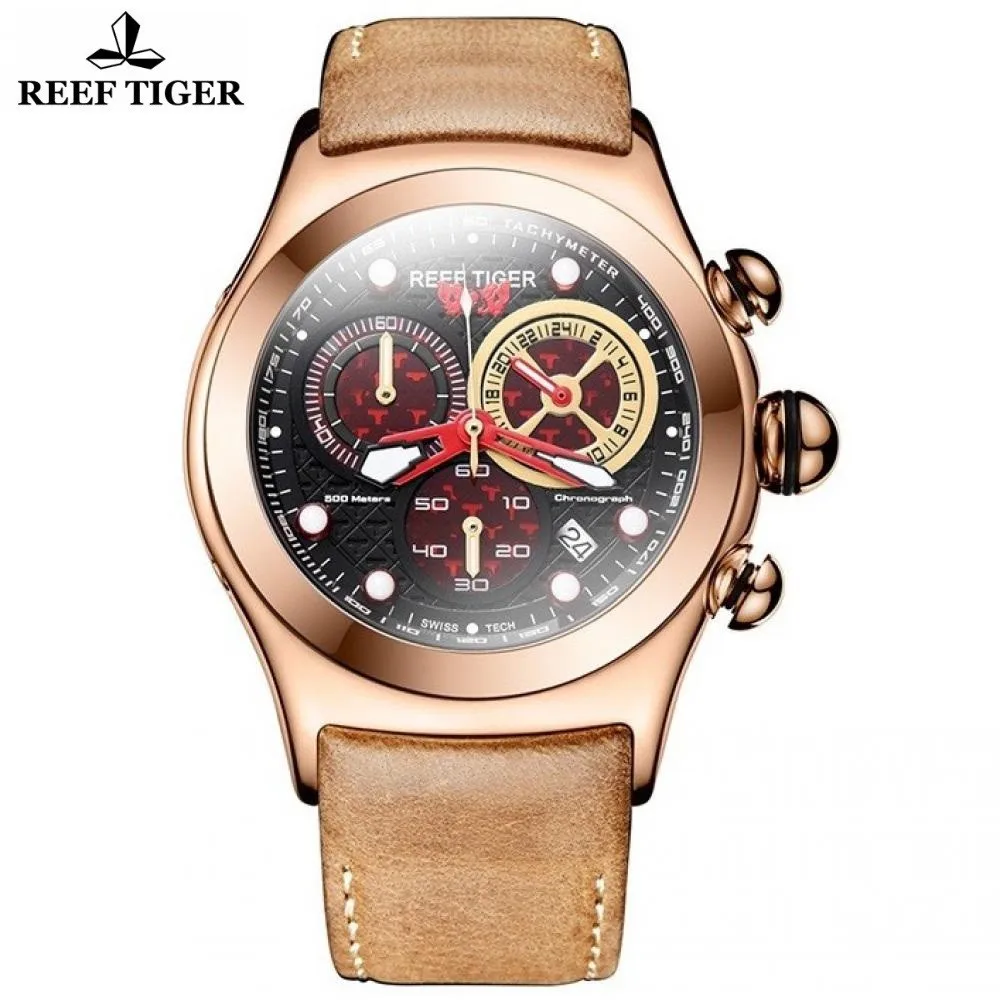 Reef Tiger-Montre-bracelet à quartz pour homme, montres de sport pour homme, cadran pilote, chronographe Shoous Date, acier japonais