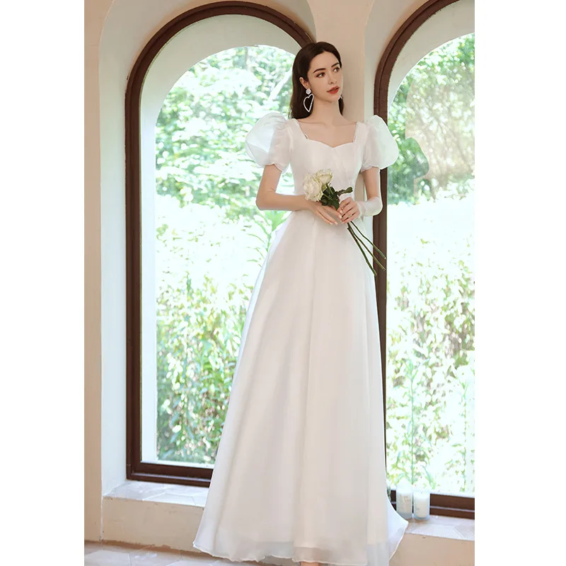 

Strap Up Evening Dress White 2026 New Style Certified Performance Chorus Annual Meeting Host Bridal Wedding Toast Dress