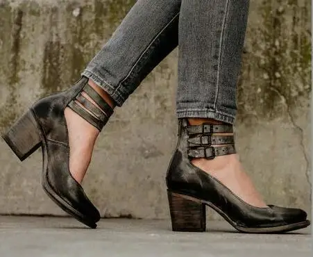 Flache Klassische Sandalen für Damen, Afrikanischer Stil, Quadratischer Absatz, Hohe Absätze, Klobige Freizeitschuhe, Schnürung, Runde Zehenpartie, Riemen, Blockabsatz – Detail 13