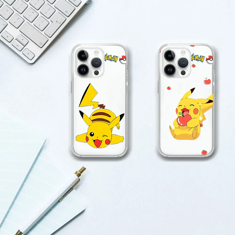 Bilibili Cute P-Pikachu Transparent Phone Case For iPhone 12 11 14 13 15 16 Pro Max Plus Shell