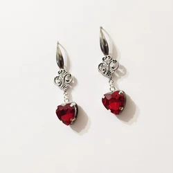 Fashion Vintage Red Gemstone Love Geometric Heart Shaped Pendant Earrings for Women Ear Studs Jewelry Party Gift