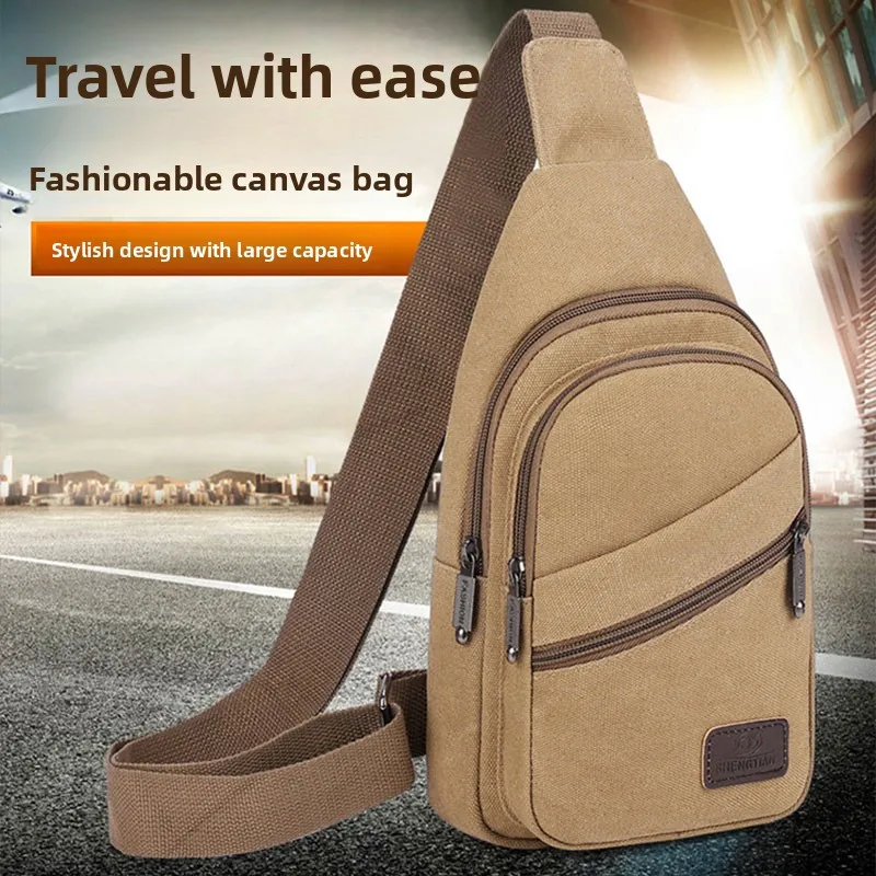 Men's Casual Canvas Chest Bag 2026 New Korean Style Versatile Large Capacity Portable Crossbody Bag for Leisure