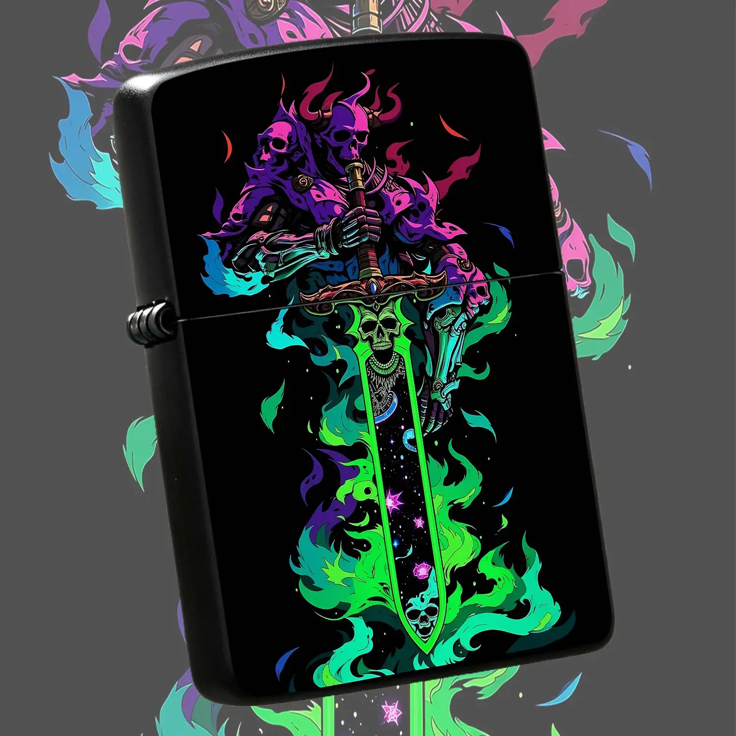 Neon Fantasy Skeletondecorative Lighter, Exquisite Psychedelic Sword Ornament With Cosmic Starry Details, Portable Stylish Accessory For Daily Use Outdoor Adventure Gifting Collection, Unique Trendy Present For Fantasy A Humorous And Intere